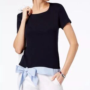 J. Crew Blue Tie Front Short Sleeve Blouse